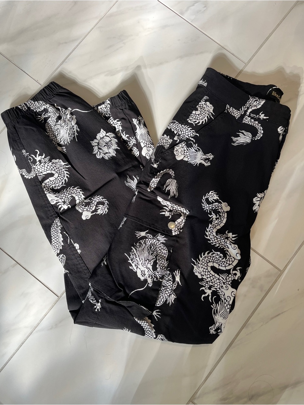 Casual dragon print black pants